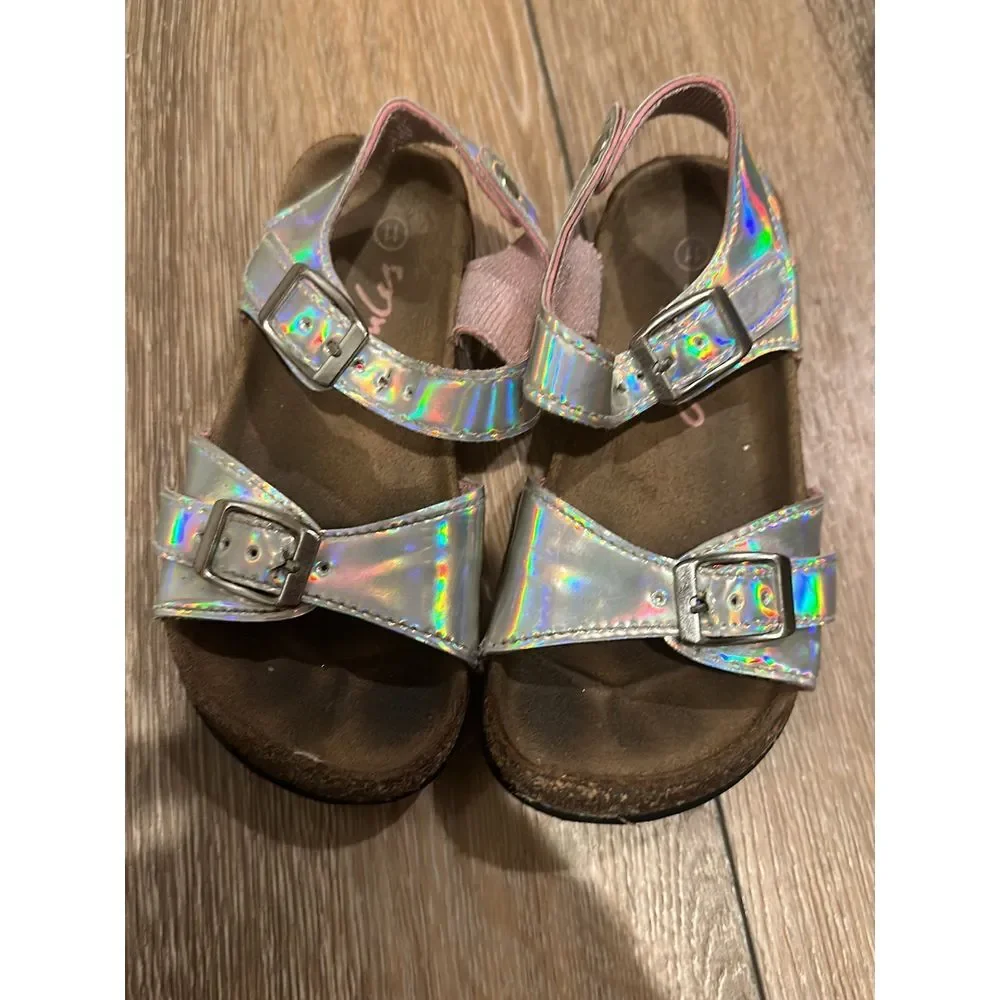 Joules girl sandals iridescent silver sz 11‎